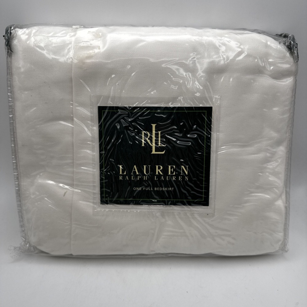 Ralph Lauren FULL Bedskirt Dust Ruffle Harbor View White Cotton Twill Vtg 90s